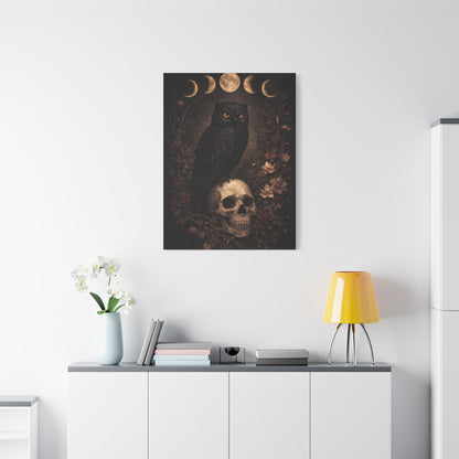 Gothic Moon Phase Owl Skull Wall Art & Canvas Print