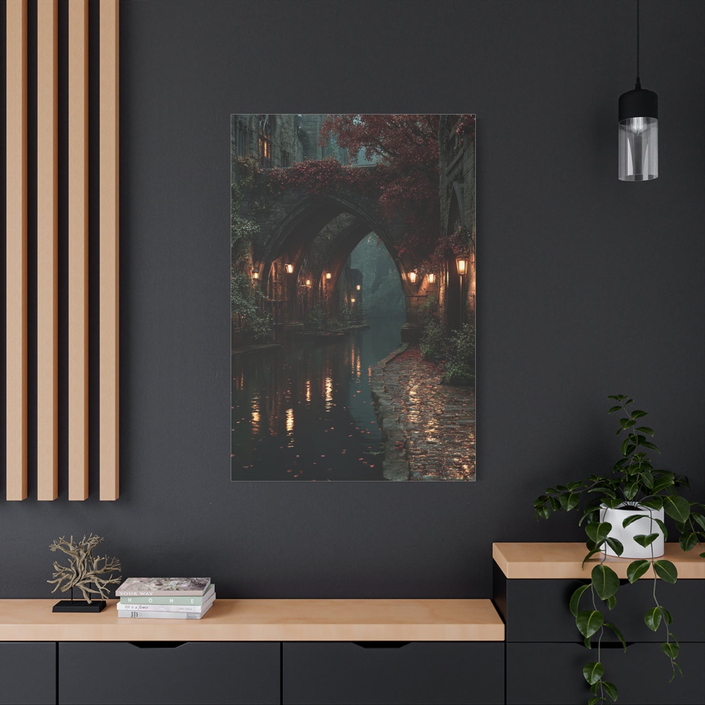 Gothic Autumn Canal Bridge Wall Art & Canvas Print