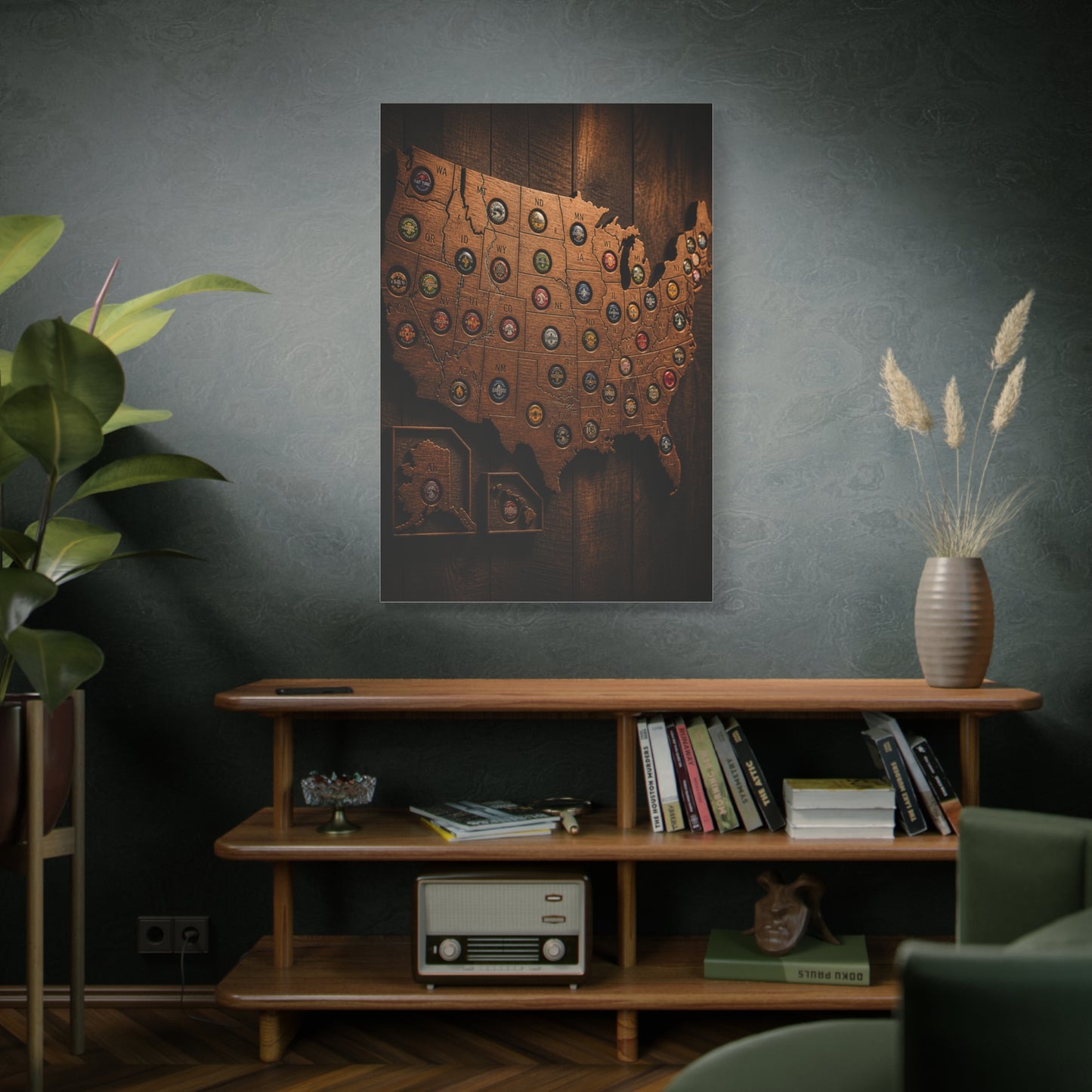 Wooden Beer Cap USA Map Wall Art & Canvas Print