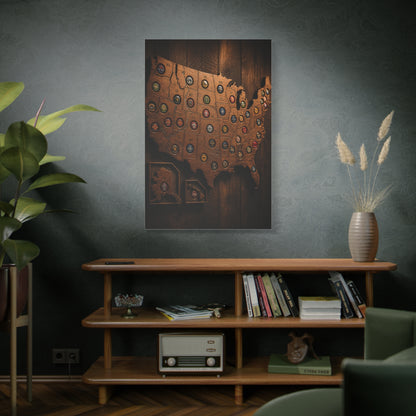 Wooden Beer Cap USA Map Wall Art & Canvas Print