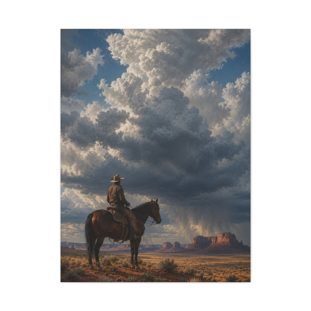 Cowboy Storm Horizon Monument Scene Wall Art & Canvas Print