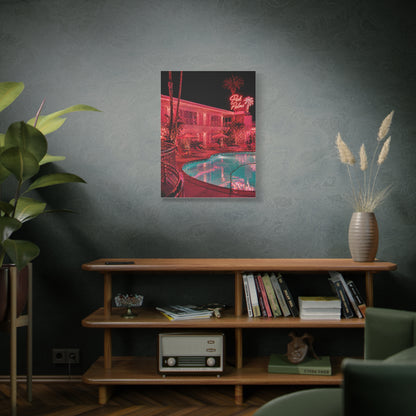 Pink Neon Pool Night Scene Wall Art & Canvas Print