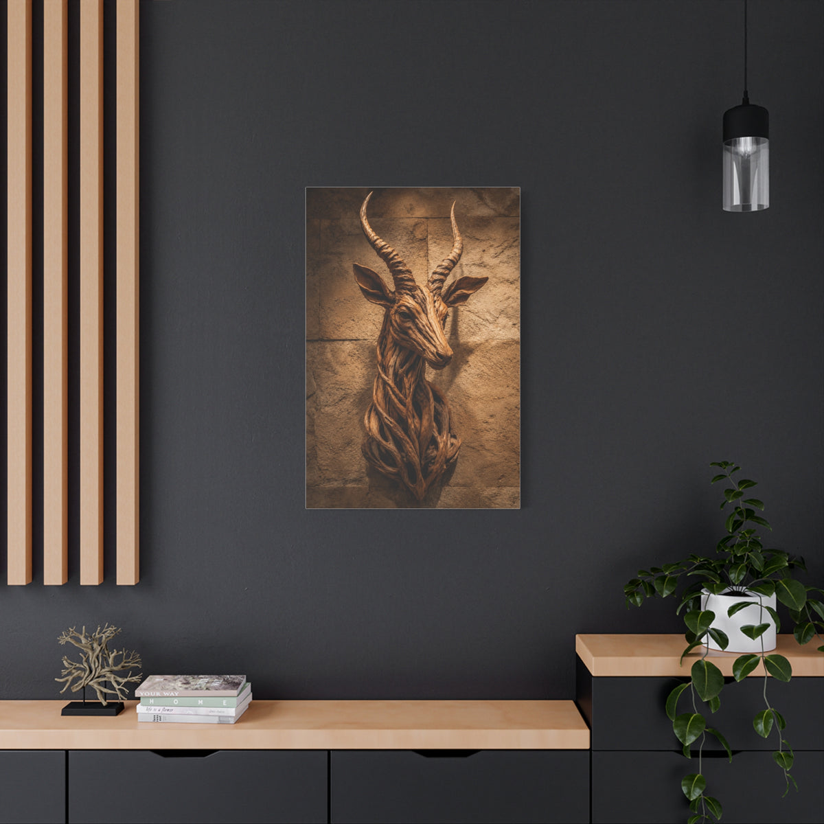 Teak Root Antelope Sculptural Mount Wall Art & Canvas Print