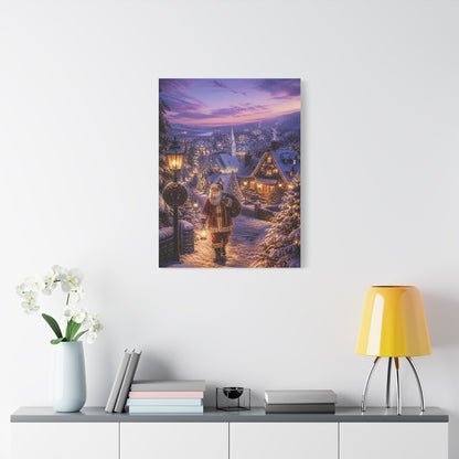 Snowy Village Santa Lantern Walk Wall Art & Canvas Print