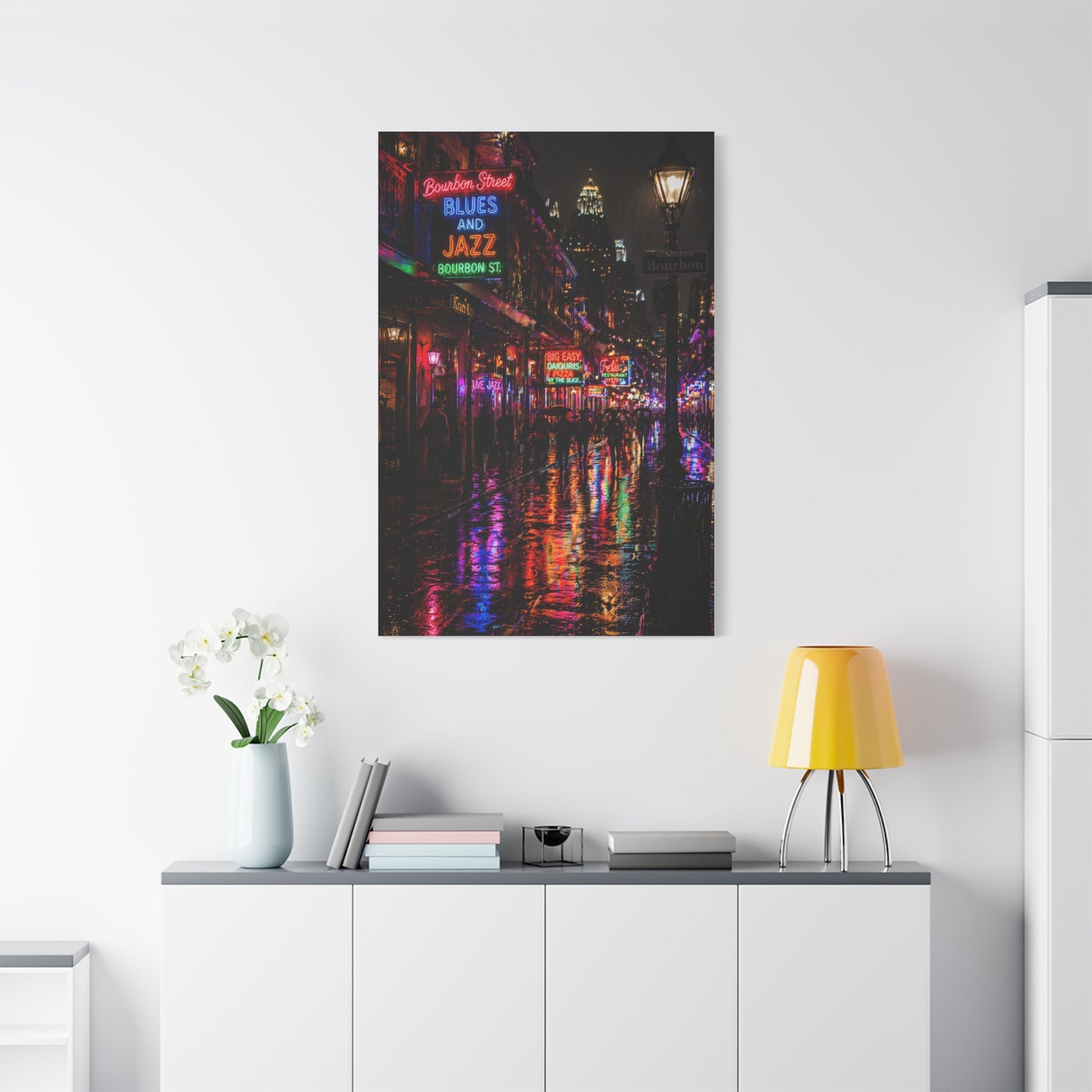 Bourbon Street Neon Rain Night Wall Art & Canvas Print