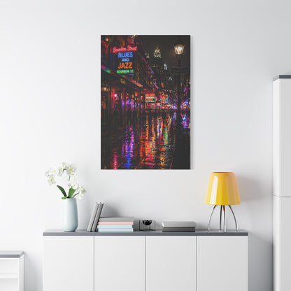 Bourbon Street Neon Rain Night Wall Art & Canvas Print