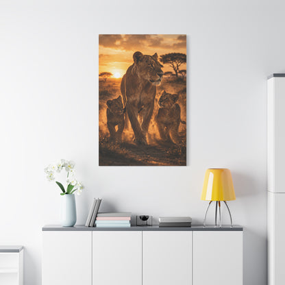 Lioness with Cubs Golden Path Wall Art & Canvas Print