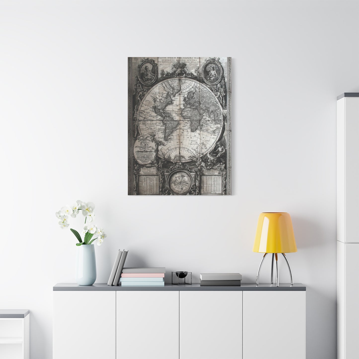Antique World Map Engraving Wall Art & Canvas Print
