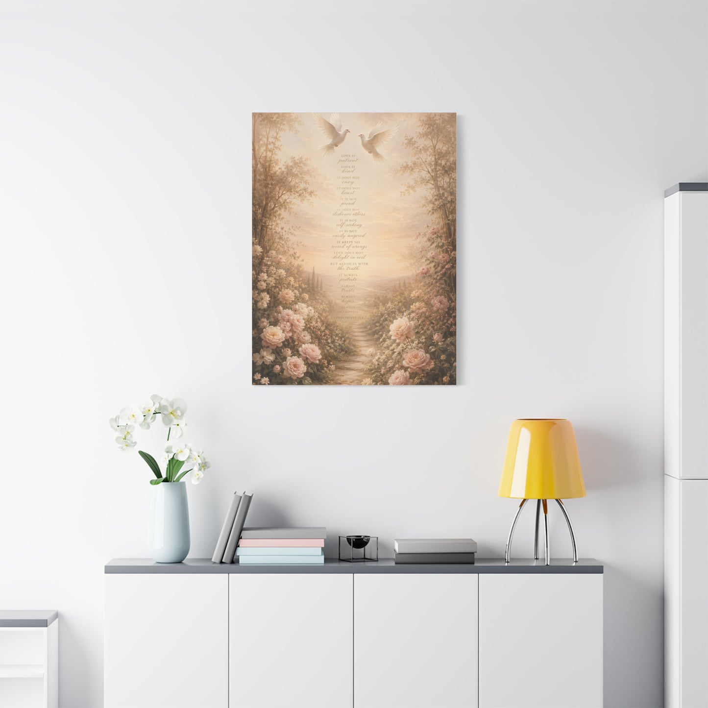 1 Corinthians 13 Dove Garden Scripture Wall Art & Canvas Print