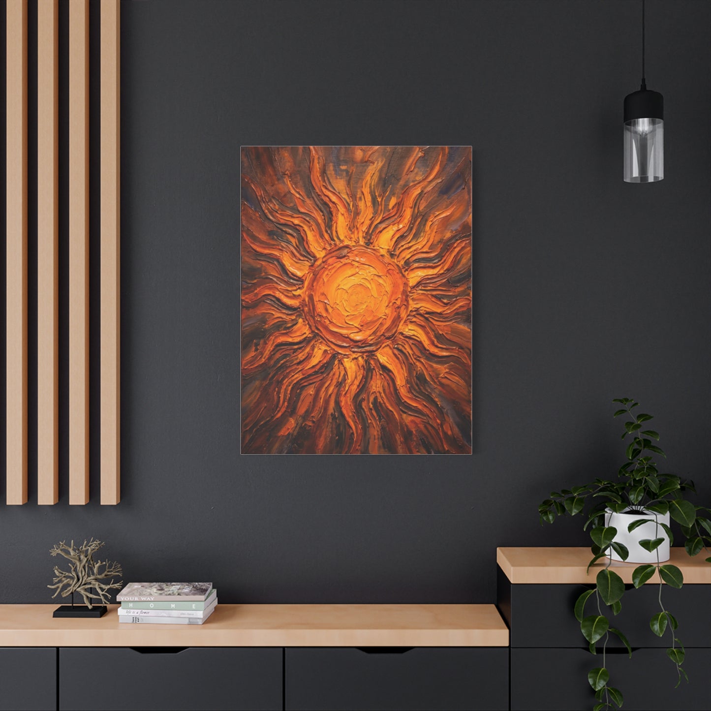 Fiery Impasto Sunburst Painting Wall Art & Canvas Print