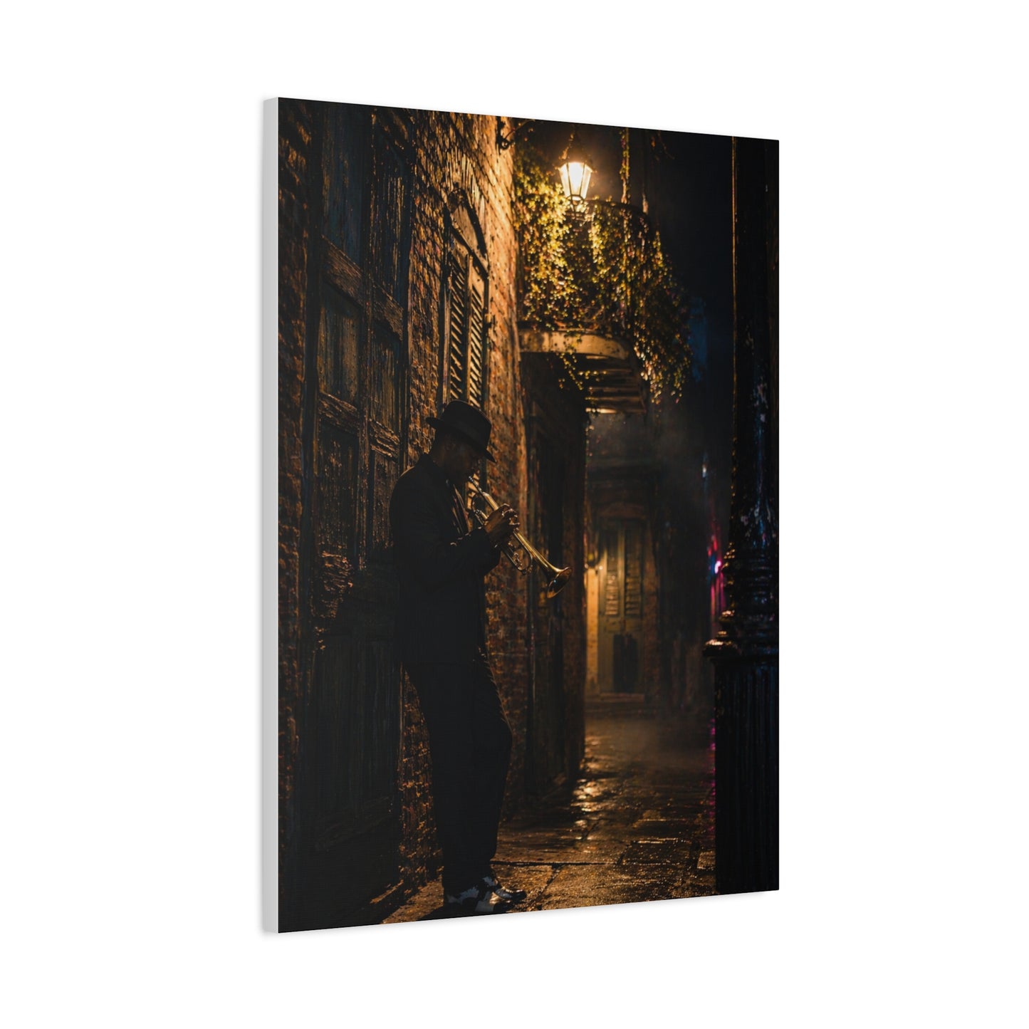 French Quarter Alley Trumpet Scene Wall Art & Canvas Print
