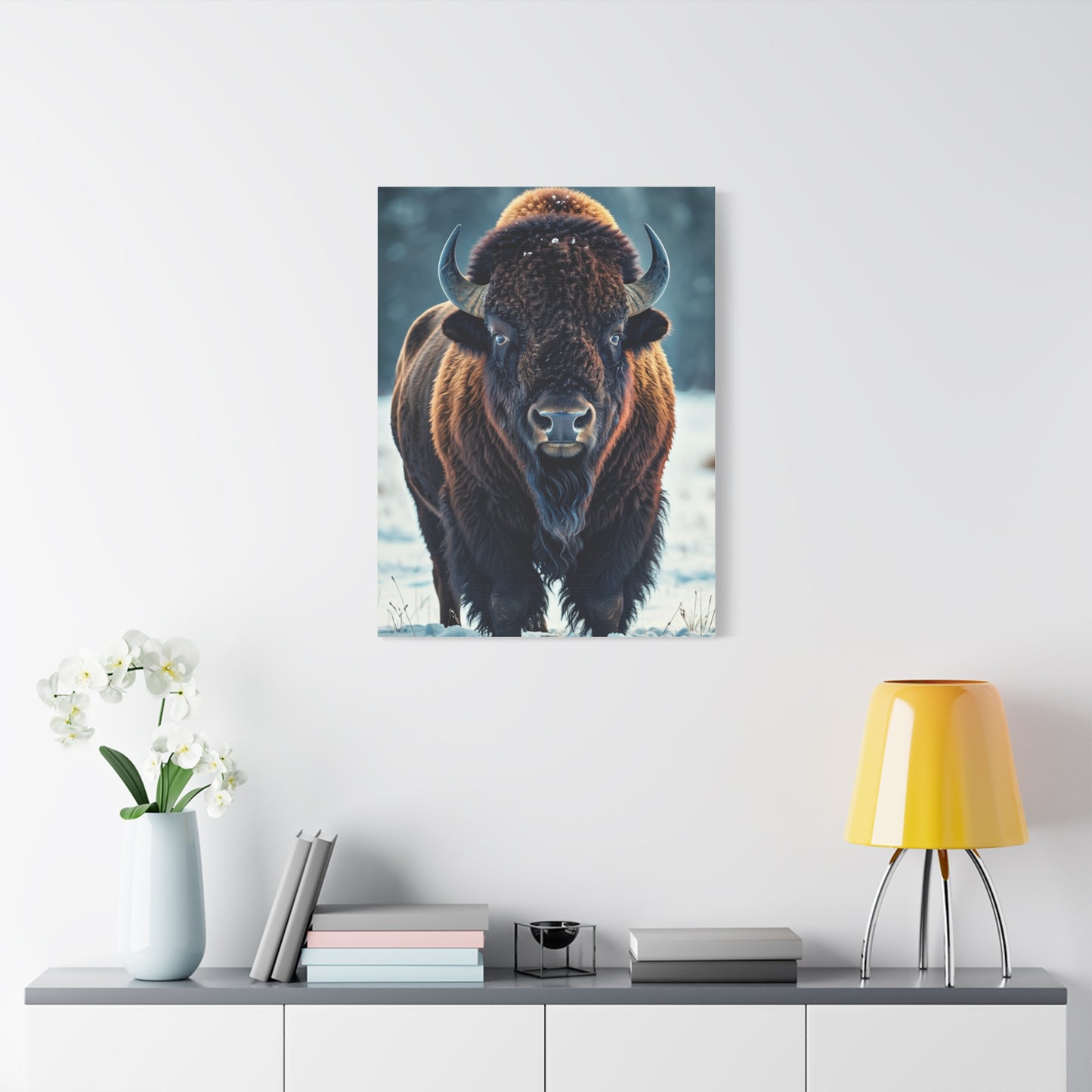 Winter American Bison in Snow Landscape Wall Art & Canvas Print
