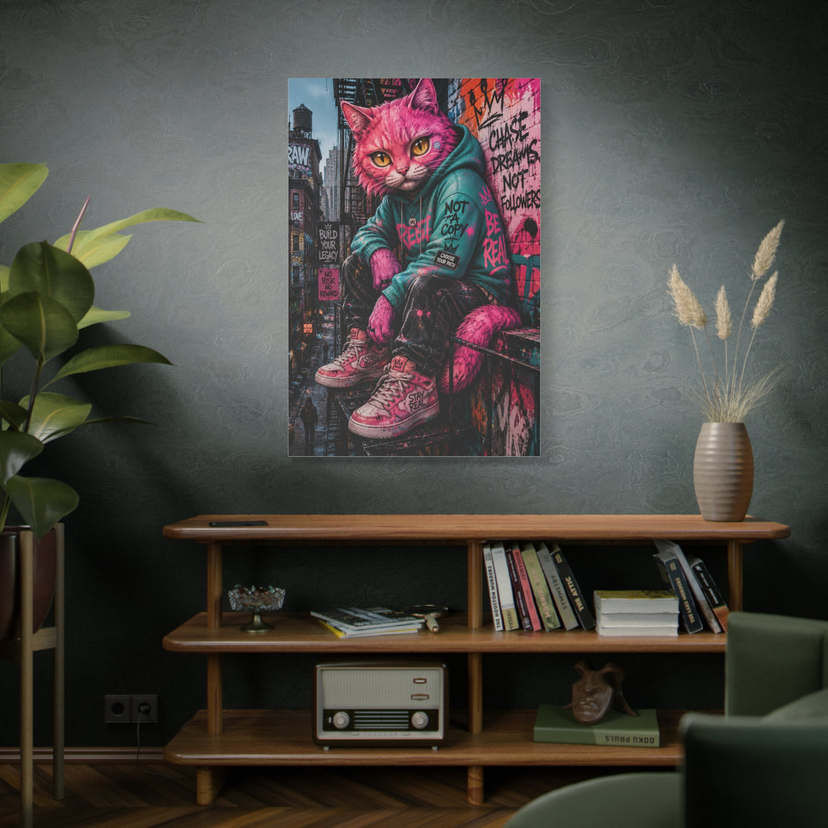 Urban Pink Cat Street Character Street Wall Art & Canvas Print