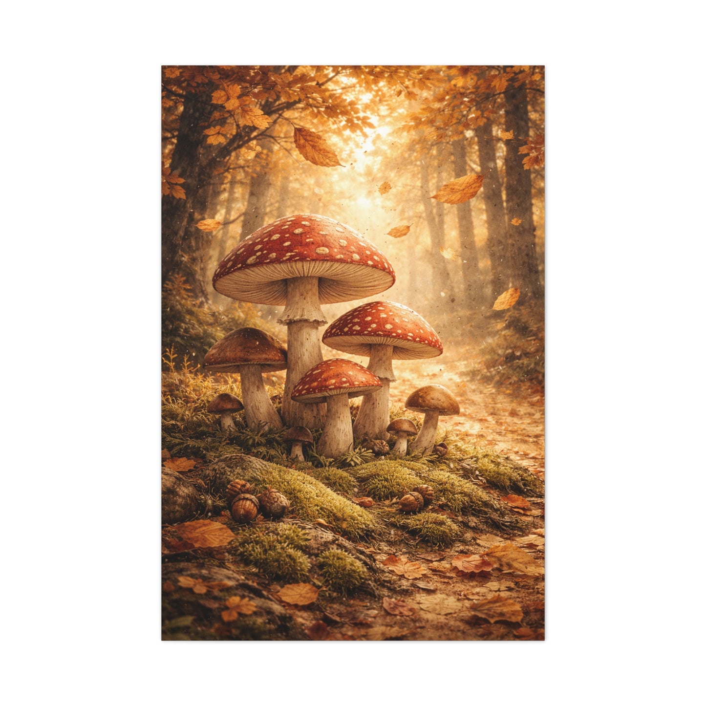 Magical Autumn Amanita Mushroom Forest Wall Art & Canvas Print