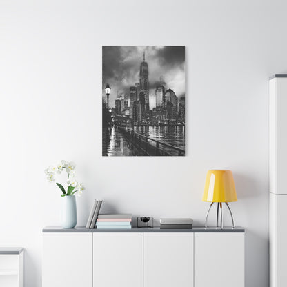 Stormy Manhattan Waterfront Noir Wall Art & Canvas Print