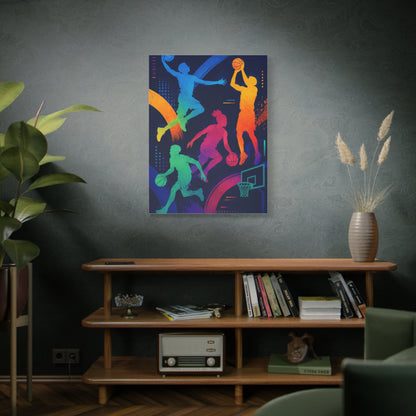 Rainbow Basketball Silhouette Sports Wall Art & Canvas Print