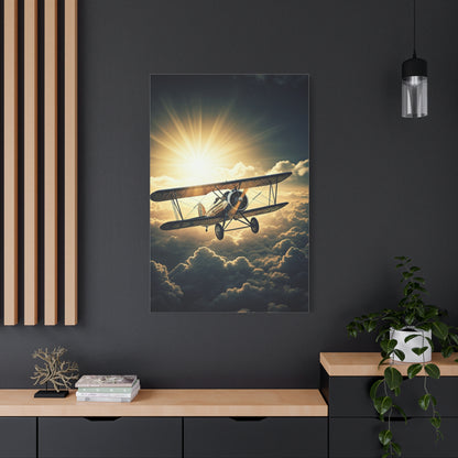 Sunlit Biplane Above the Clouds Wall Art & Canvas Prints
