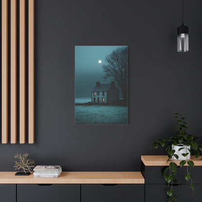 Gothic Farmhouse Moonlight Scene Wall Art & Canvas Print
