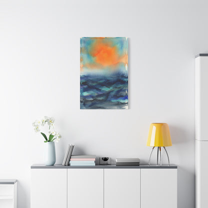 Abstract Orange Sky Over Watercolor Landscape Wall Art & Canvas Print