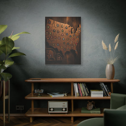 Wooden Beer Cap USA Map Wall Art & Canvas Print