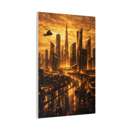 Golden Futuristic Cityscape Wall Art & Canvas Print