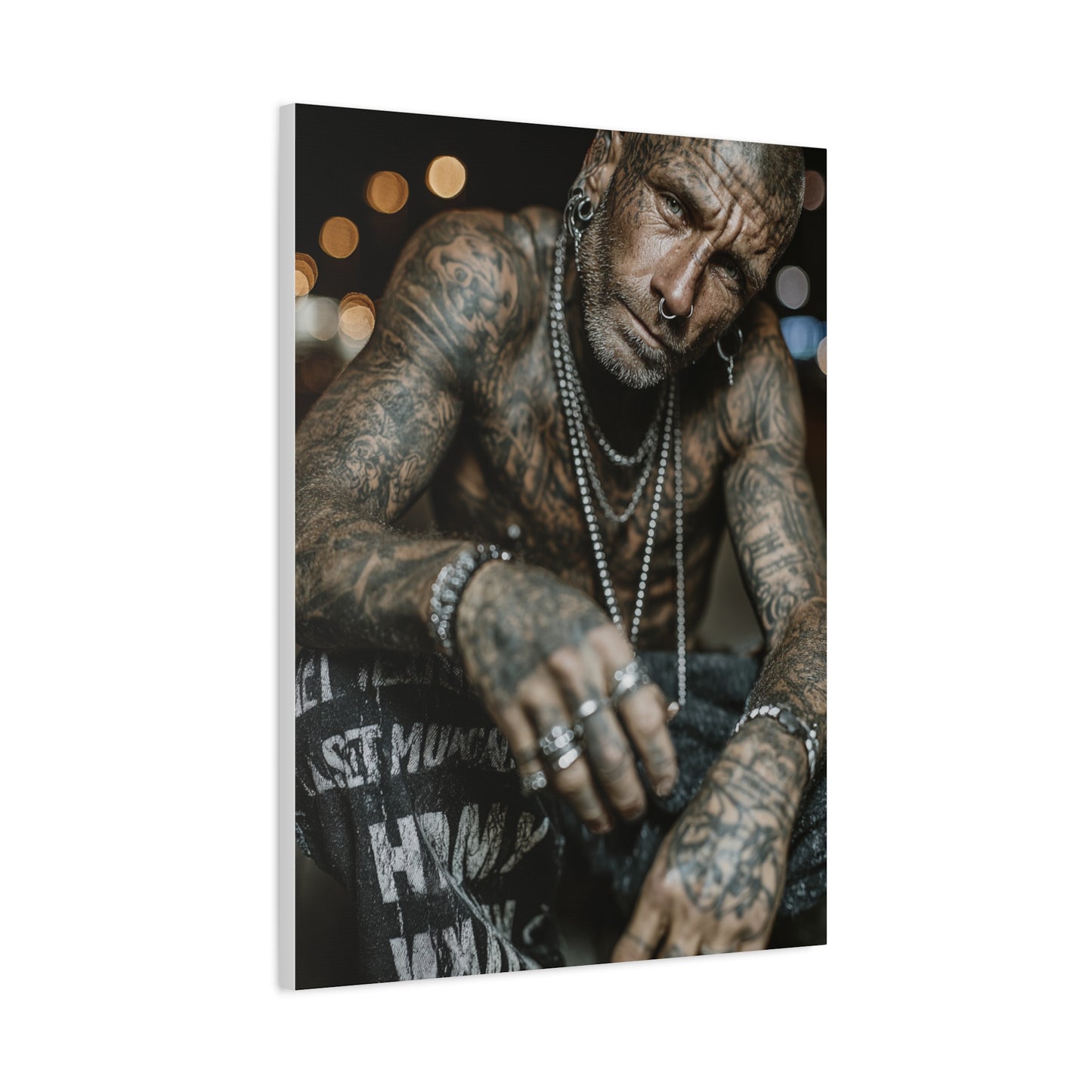 Tattooed Man Street Noir Portrait Wall Art & Canvas Print