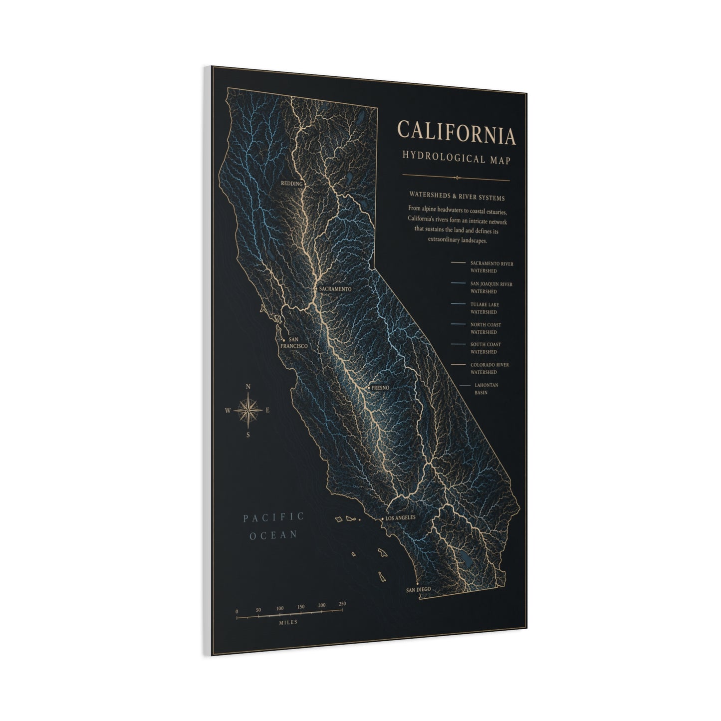 California Hydrological Watershed Map Wall Art & Canvas Print