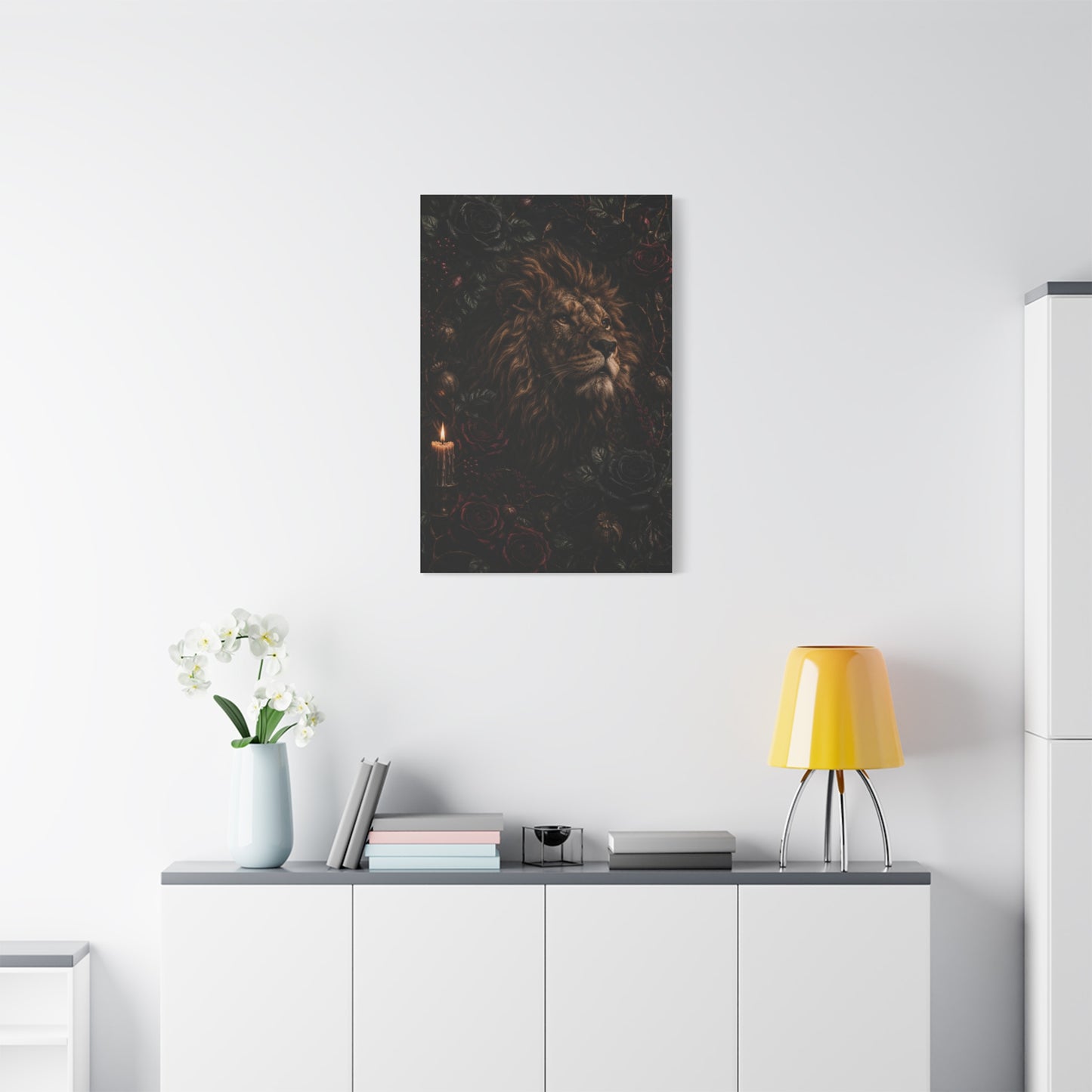 Dark Floral Lion Dramatic Portrait Wall Art & Canvas Print