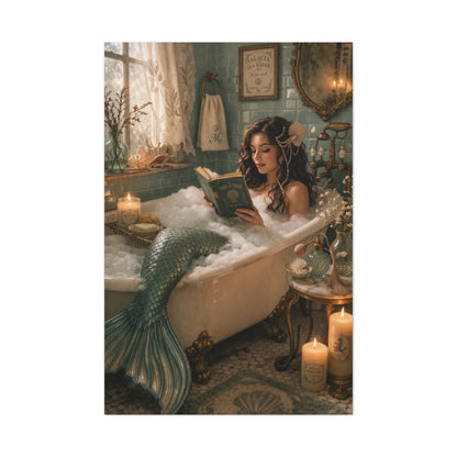 Vintage Bath Mermaid Reading Wall Art & Canvas Print