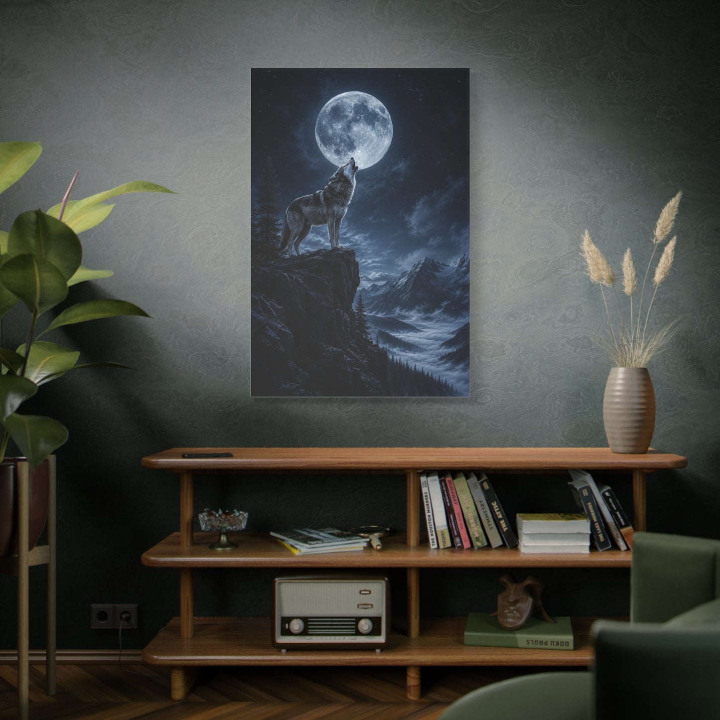 Full Moon Howling Wolf Ridge Scene Wall Art & Canvas Print