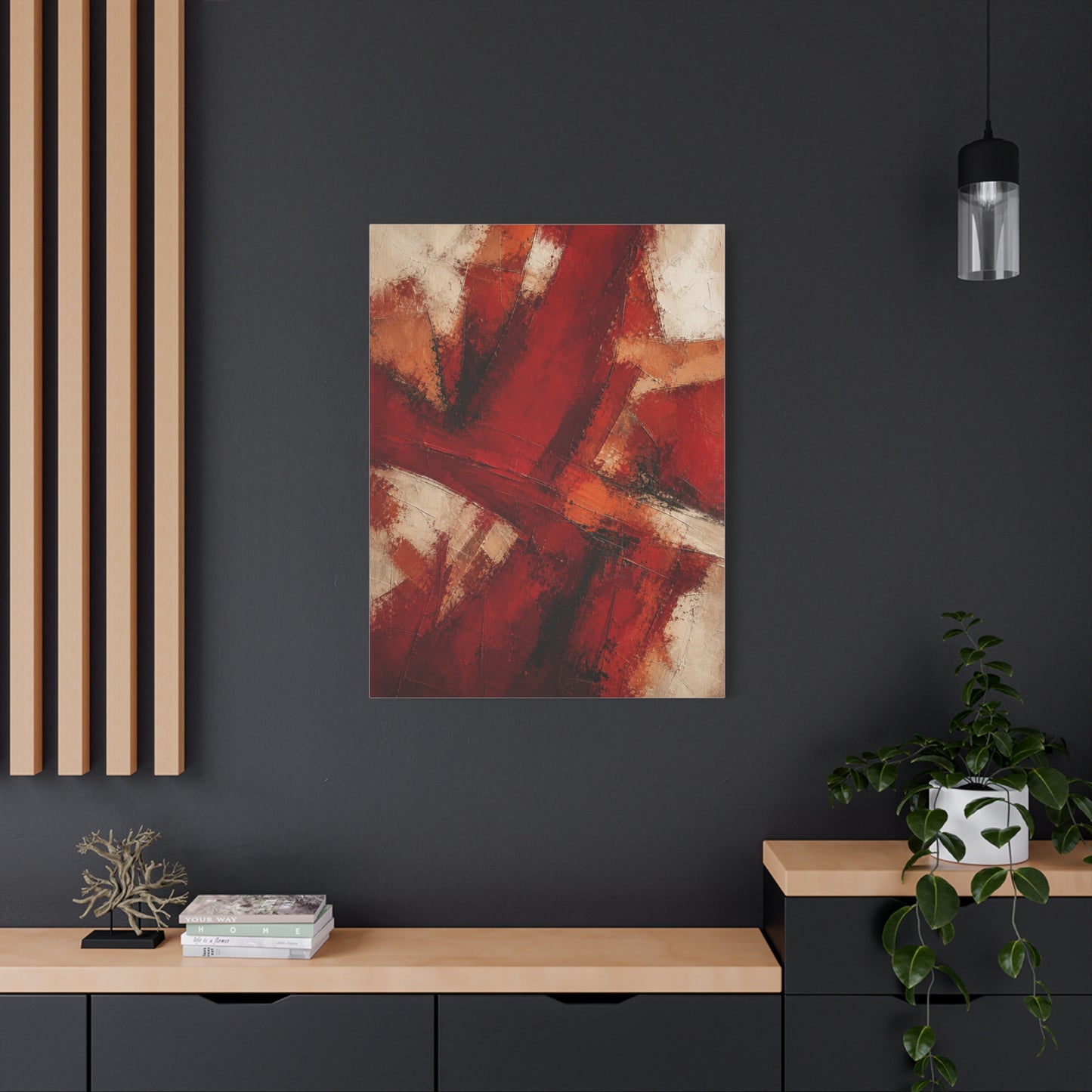 Abstract Crimson Cross Composition Wall Art & Canvas Print