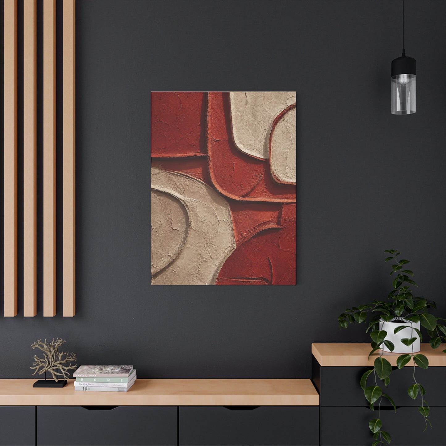 Red and Beige Sculptural Minimal Abstraction Wall Art & Canvas Print