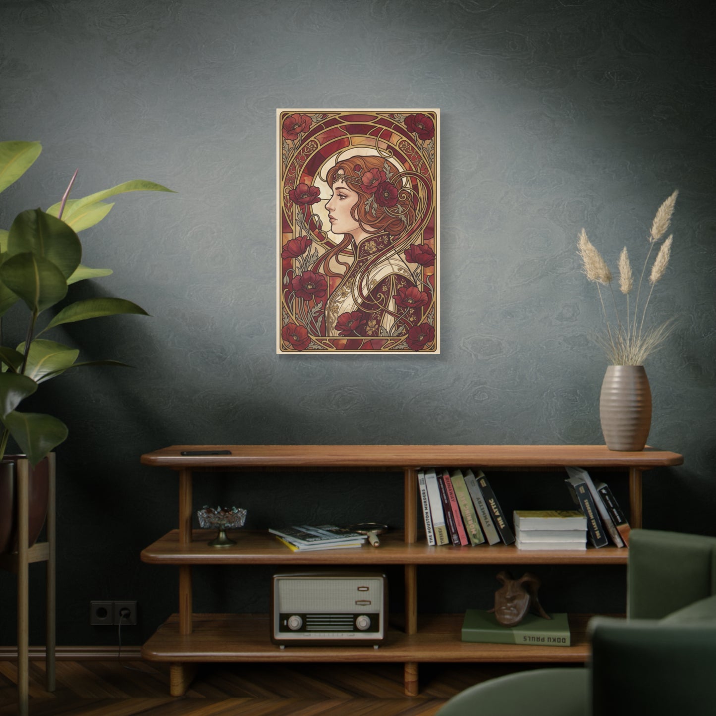 Art Nouveau Red Poppy Muse Portrait Wall Art & Canvas Print