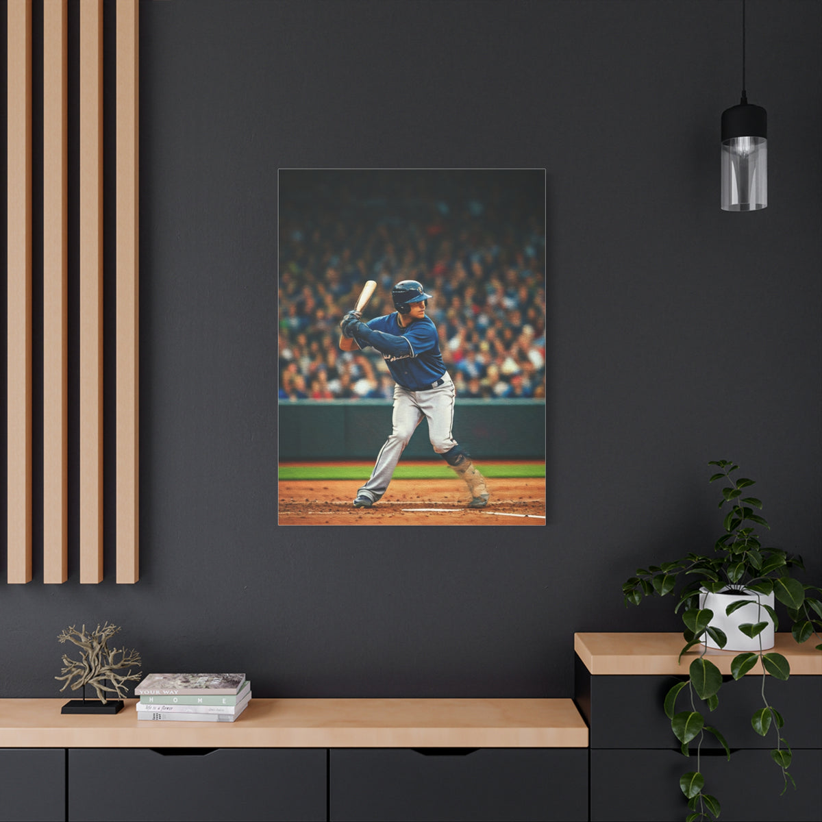 Lone Baseball Player Under Stadium Lights Wall Art & Canvas Prints