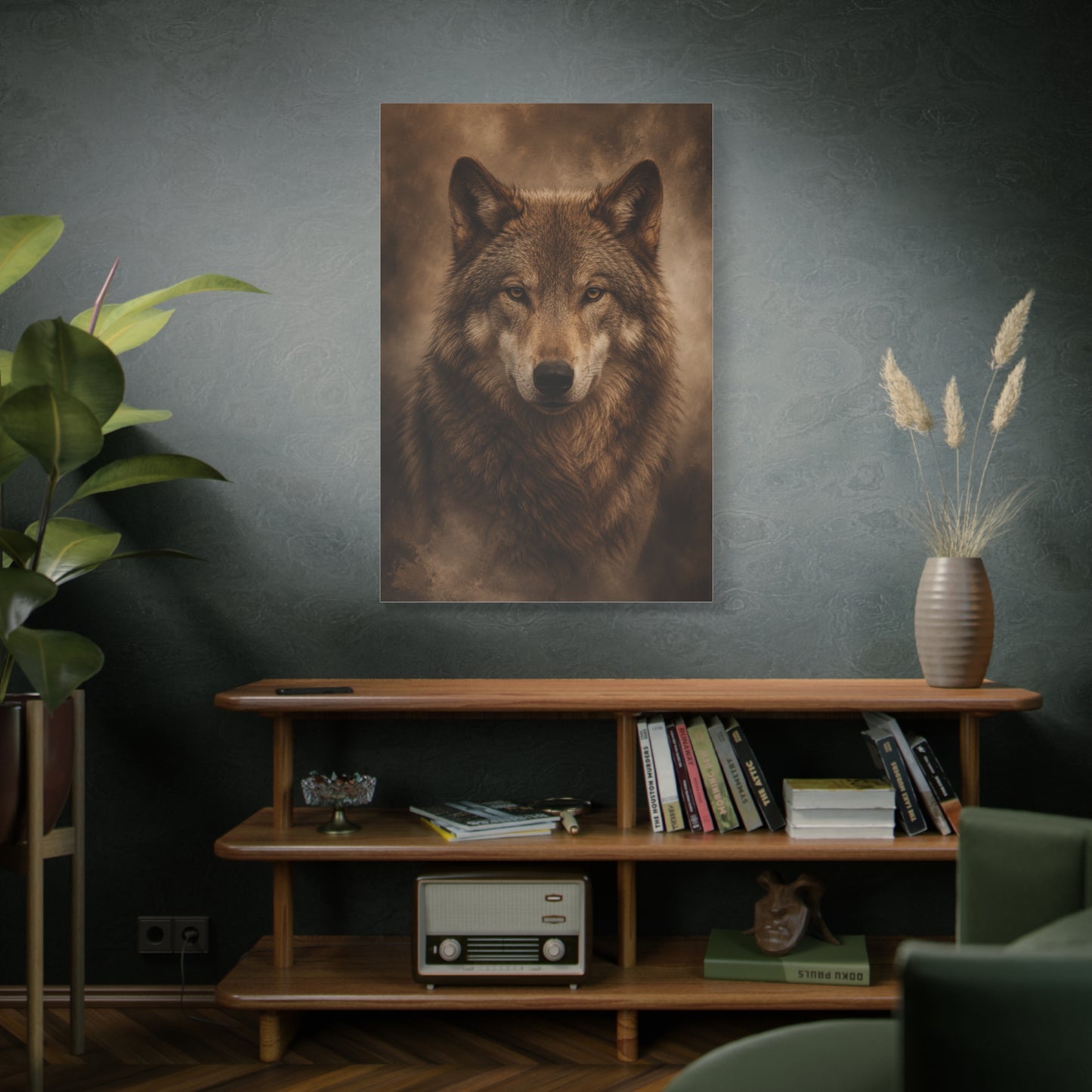 Warm-Toned Studio Wolf Portrait Wall Art & Canvas Print