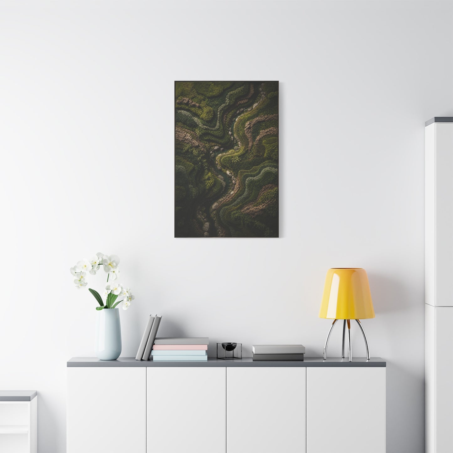 Topographic Moss River Landscape Wall Art & Canvas Print