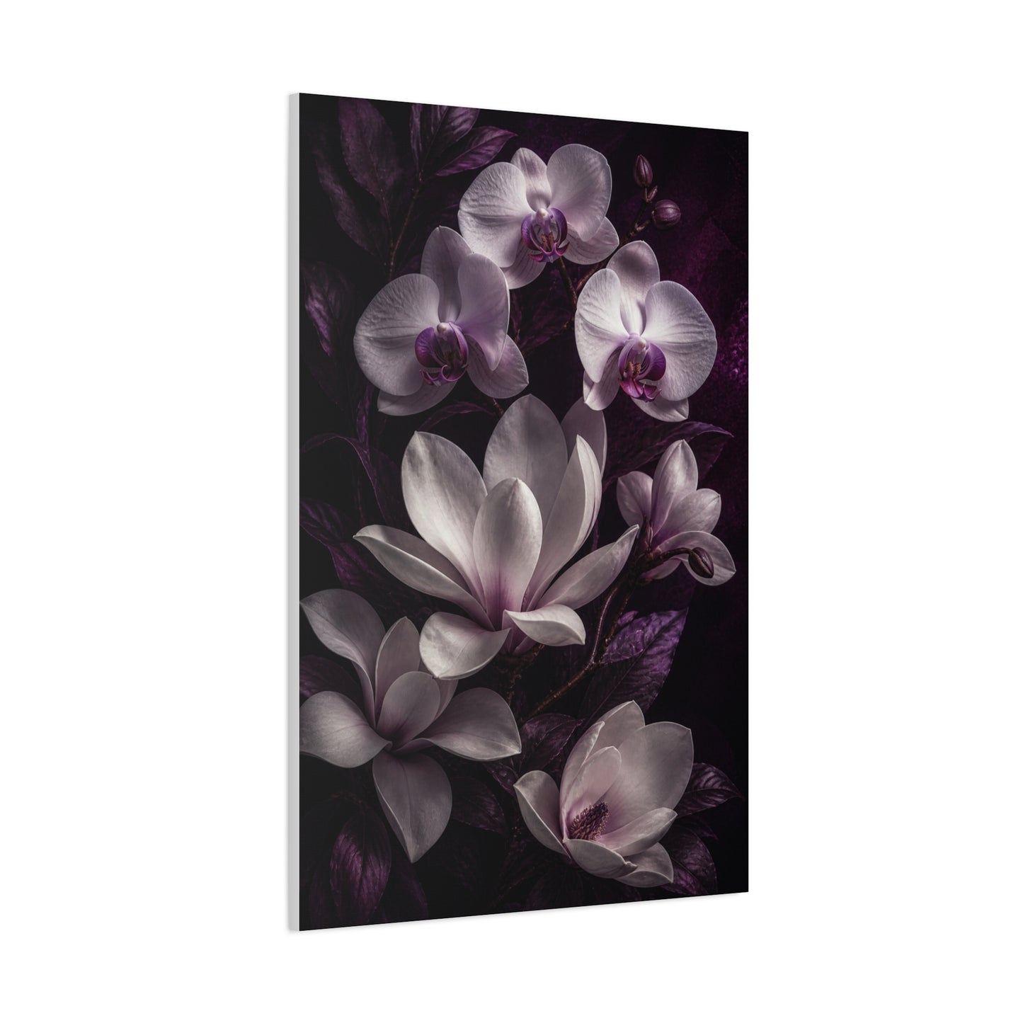 White Orchid and Magnolia Night Floral Wall Art & Canvas Print