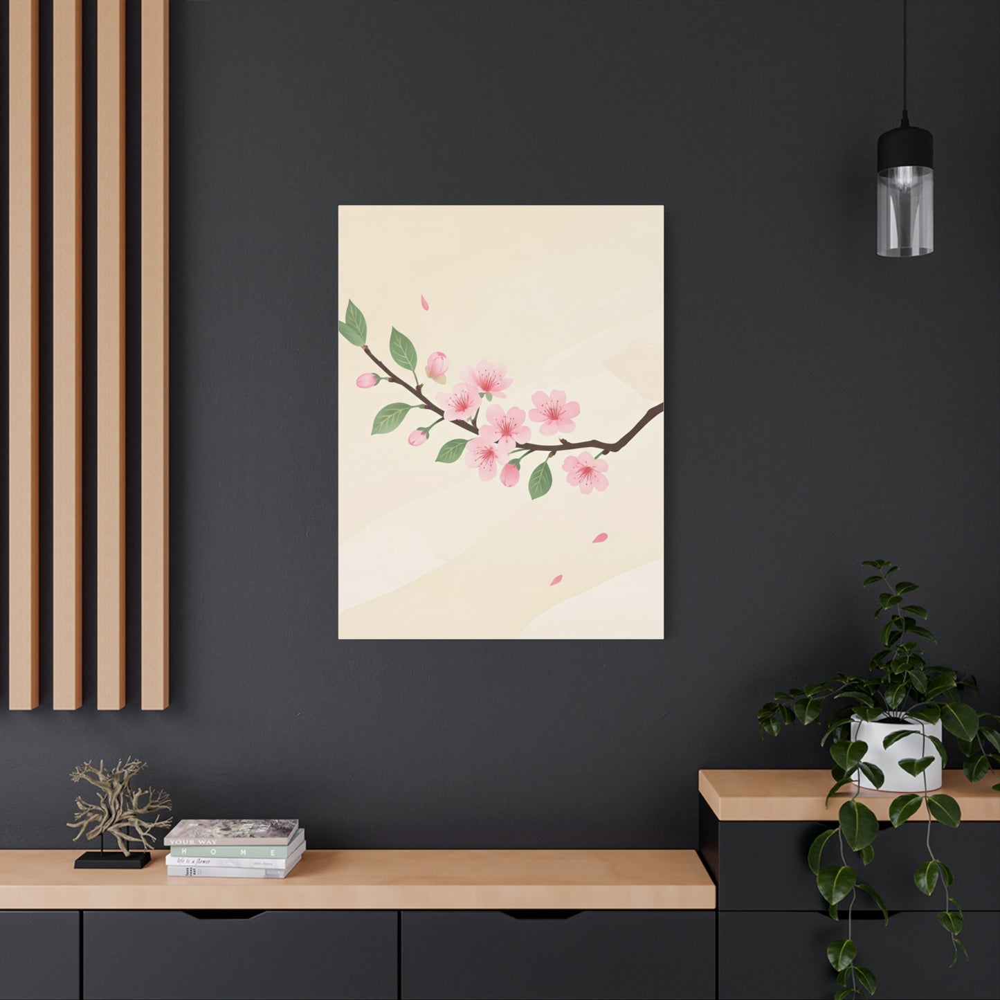 Minimal Sakura Branch Botanical Illustration Wall Art & Canvas Prints
