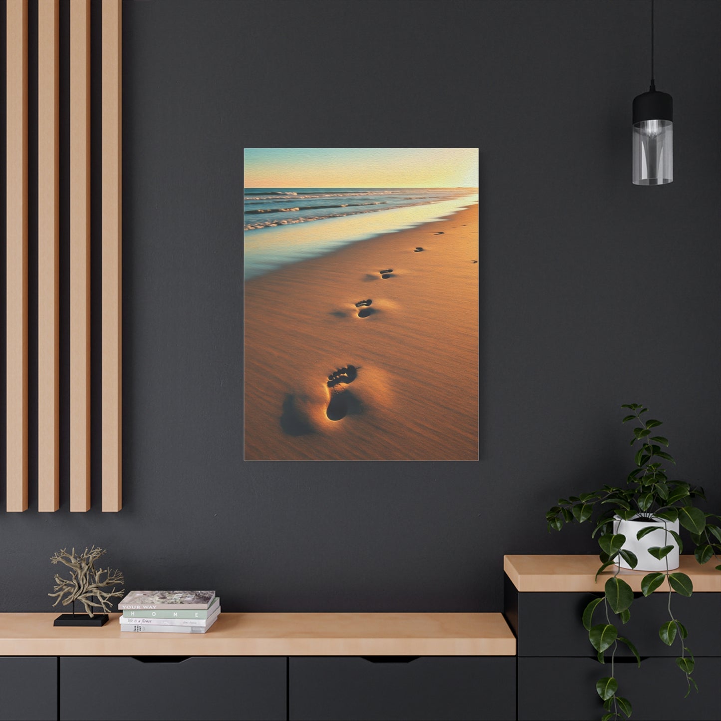 Golden Footprints in Sunset Sand Wall Art & Canvas Prints