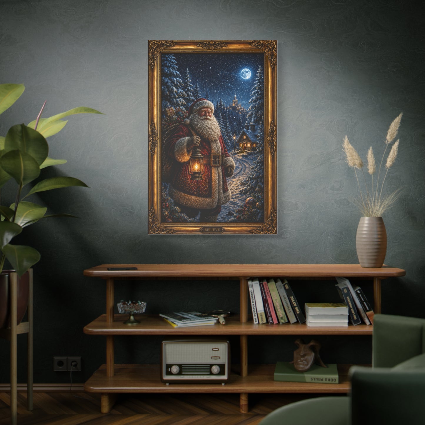 Moonlit Winter Forest Santa Wall Art & Canvas Print
