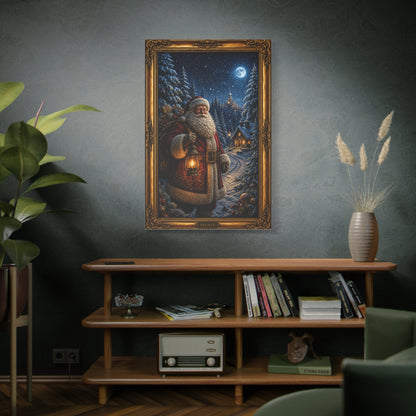 Moonlit Winter Forest Santa Wall Art & Canvas Print