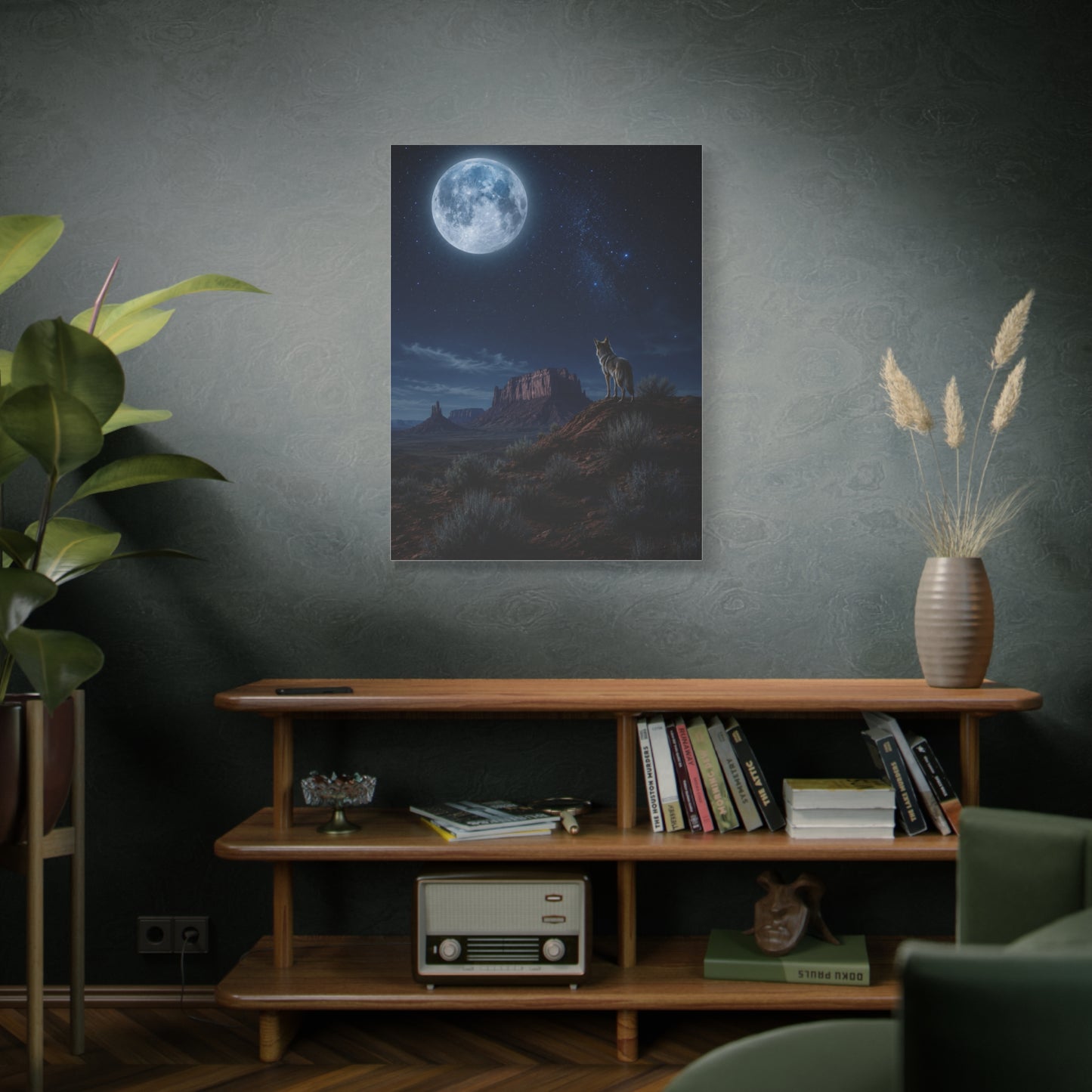 Moonlit Coyote Desert Wall Art & Canvas Print