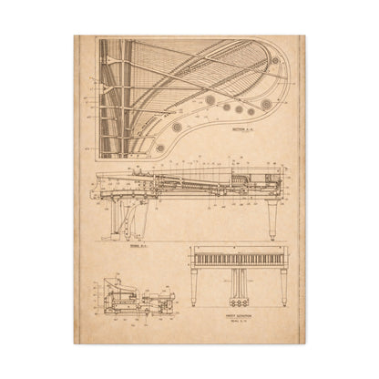 Grand Piano Blueprint Study Wall Art & Canvas Print