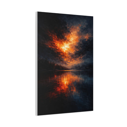 Dramatic Orange Sky Reflection Landscape Wall Art & Canvas Print