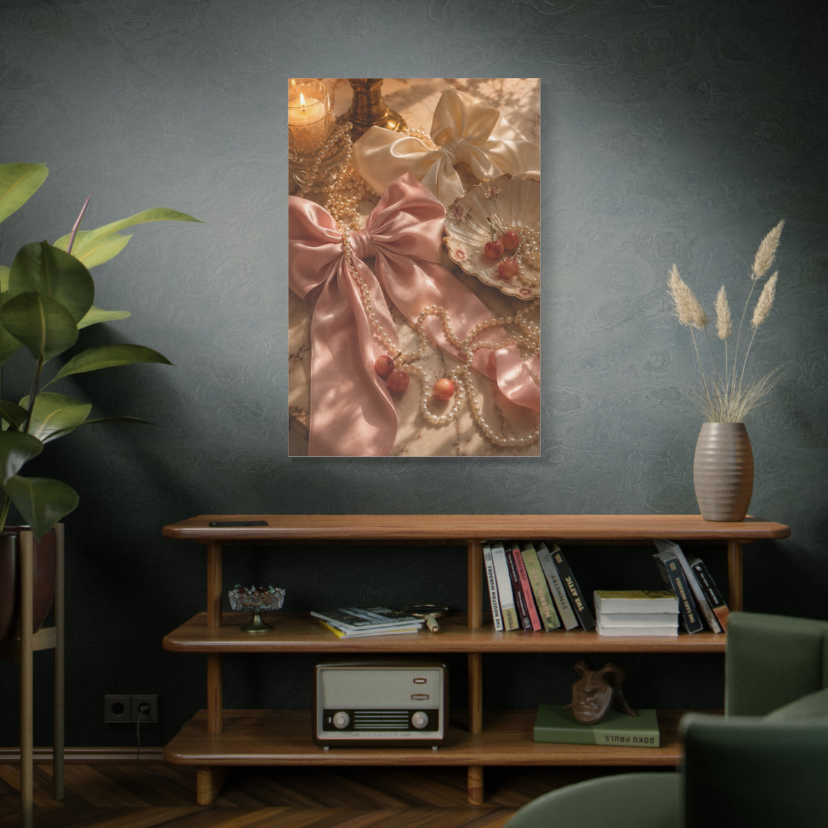 Coquette Silk Bow & Pearl Still Life Wall Art & Canvas Print