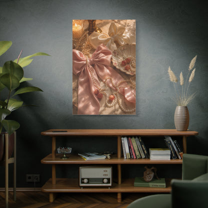 Coquette Silk Bow & Pearl Still Life Wall Art & Canvas Print