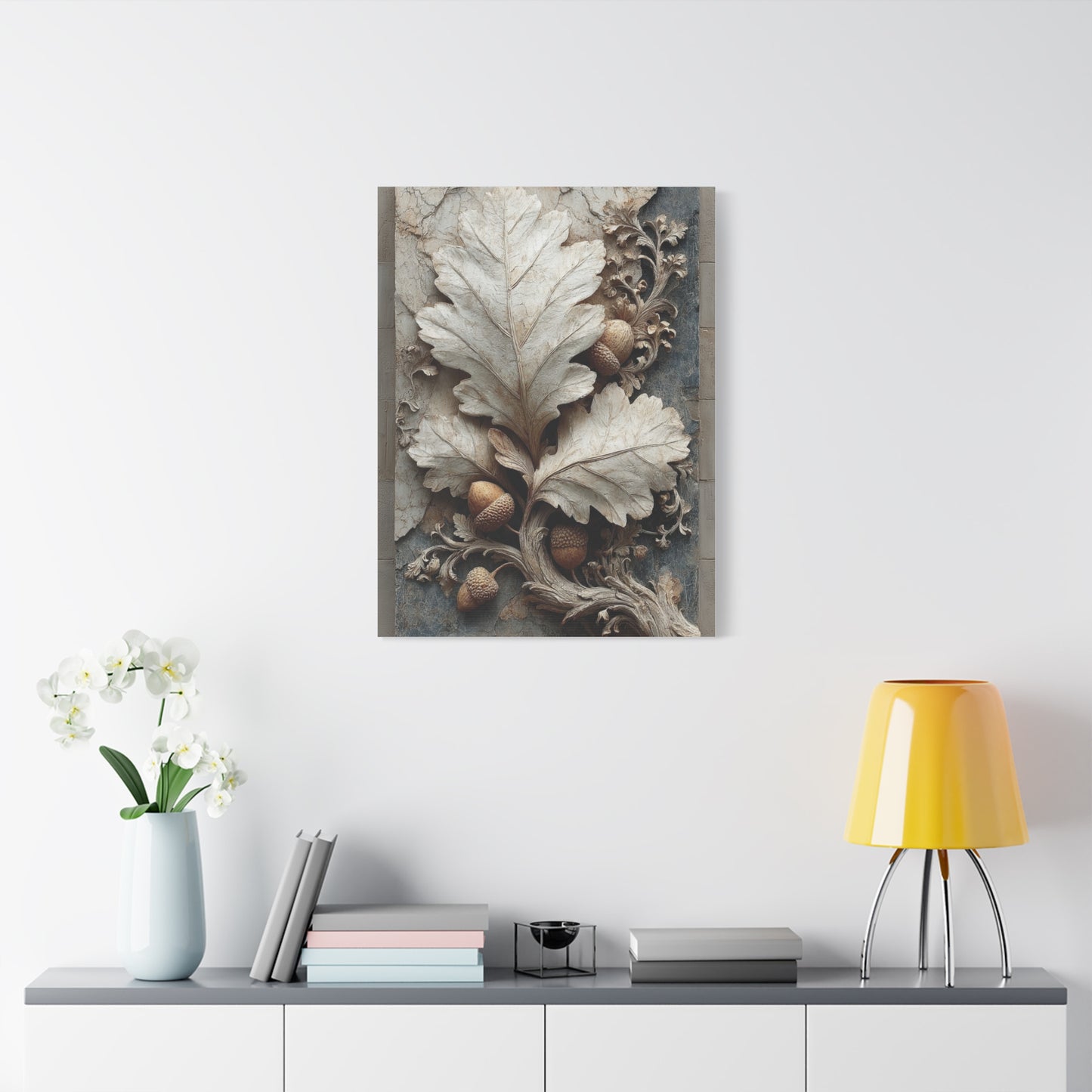 Autumn Oak Leaf Bas-Relief Wall Art & Canvas Print