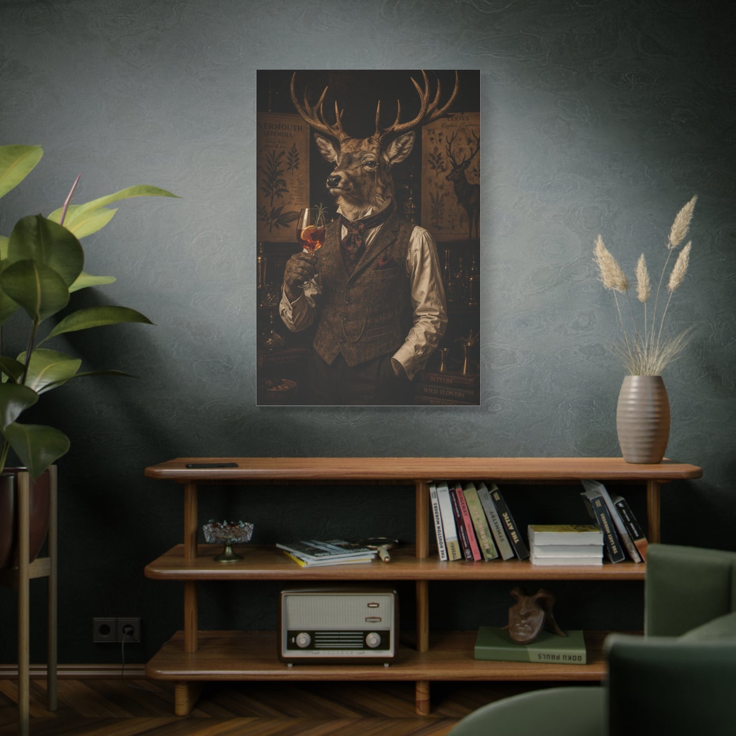Vintage Botanical Stag Sommelier Portrait Wall Art & Canvas Print