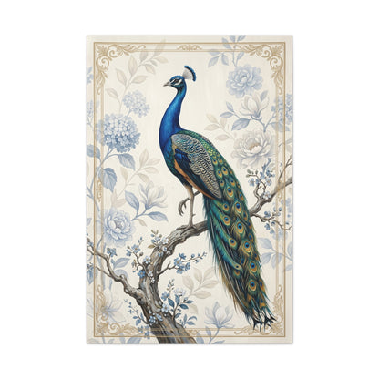 Elegant Blue Botanical Peacock Wall Art & Canvas Print