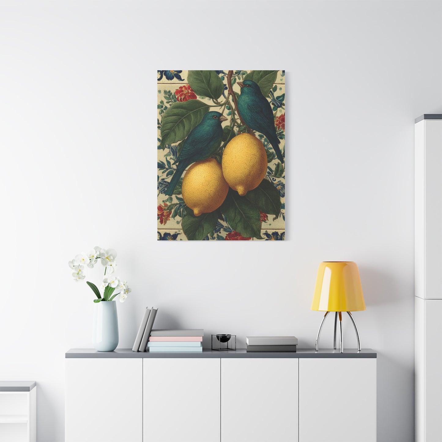 Italian Lemon & Birds Decorative Kitchen Wall Art & Canvas Print